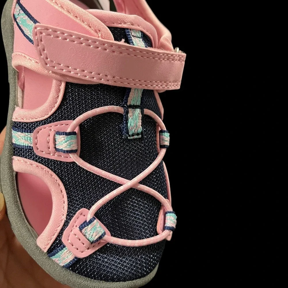 OshKosh Toddler Girls Fisherman Sport Sandals‎ Size 9 Pink Navy Blue Washable